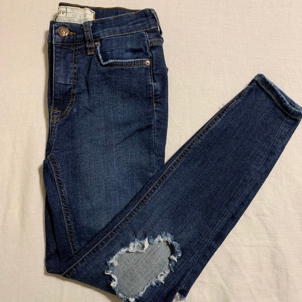 Free People Ripped Denim Skinny Jeans